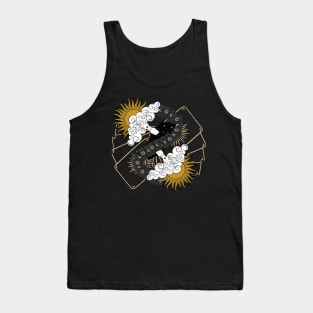 Mystical Woman with Enigmatic Tarot Cards and Sun Clouds Hair Tank Top